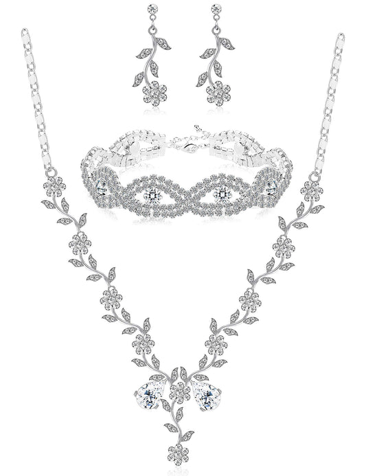 Bridal Jewellery Set Stone Flower Leaf Earring Necklace Jewellery Set