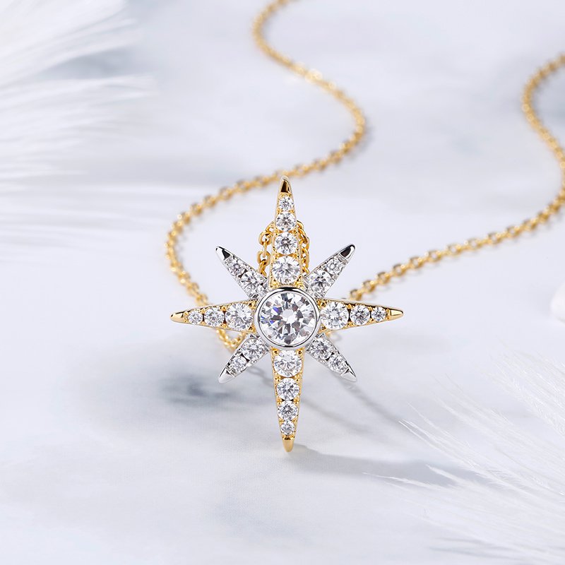 Two Tone Star Sterling Silver Necklace-JE-Juri Elle