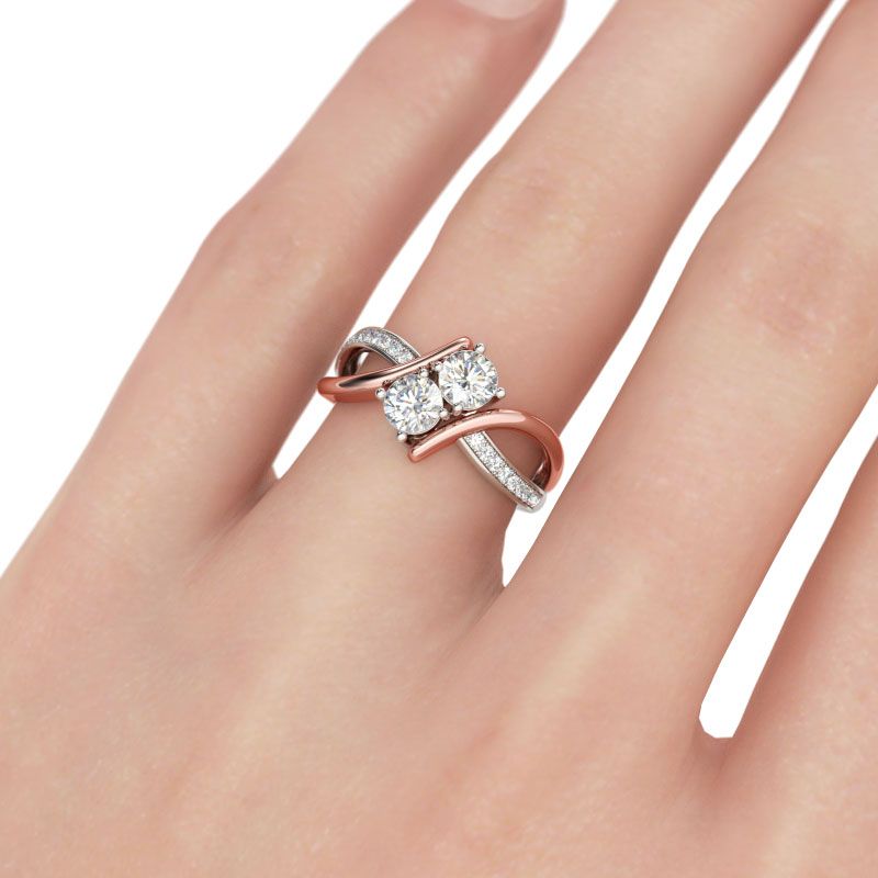 Two Stone Crossover Round Cut Sterling Silver Ring-JE-Juri Elle