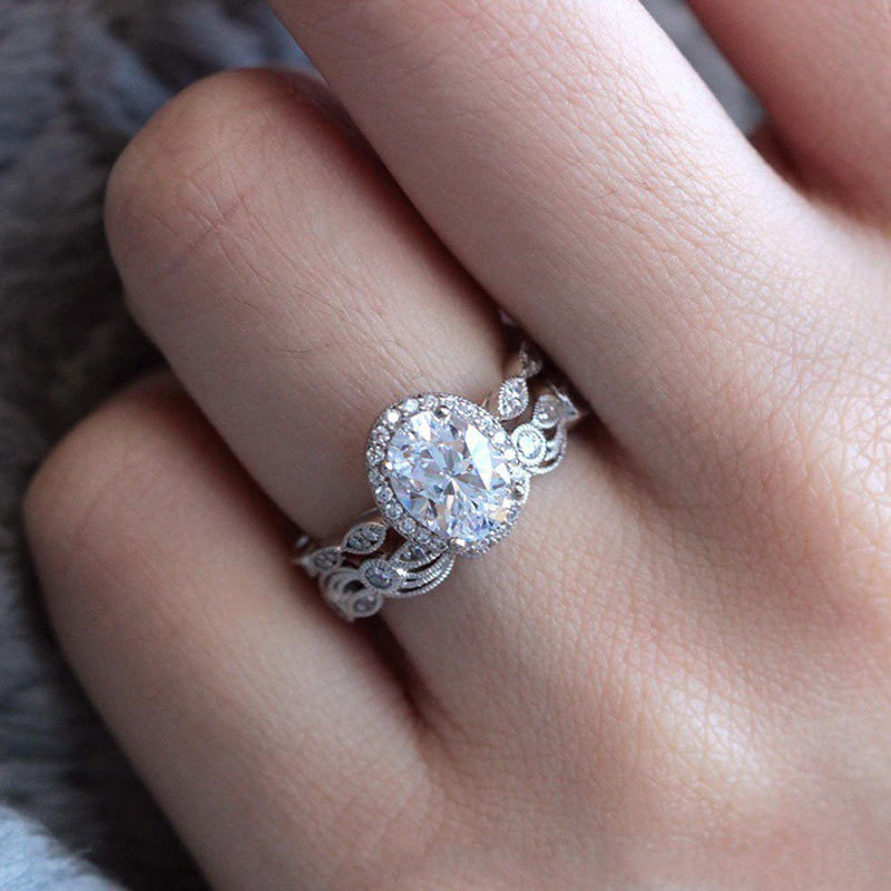 Engagement Oval Cut Sterling Silver Ring Set-TL-Juri Elle