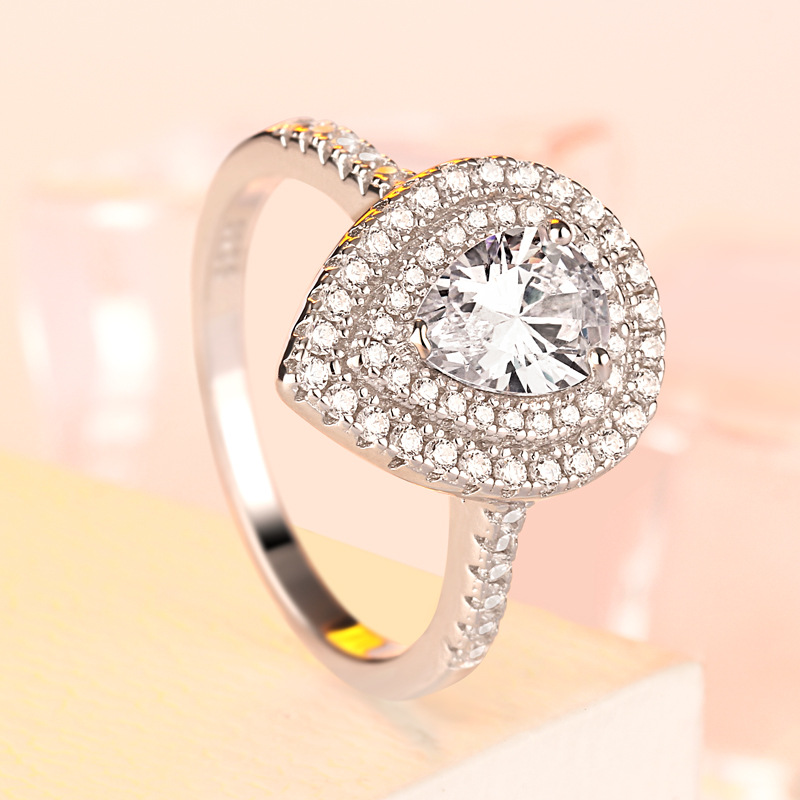 Double Halo Pear Cut Sterling Silver Ring For Women-TL-Juri Elle