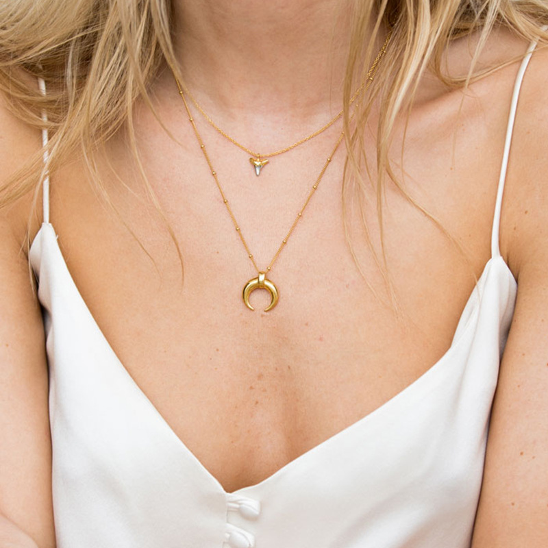 Decorative Crescent Beads Sterling Silver Plated Gold Necklace
