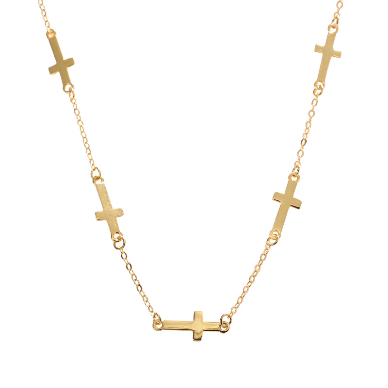 Multiple Crosses Sterling Silver Plated Gold Necklace