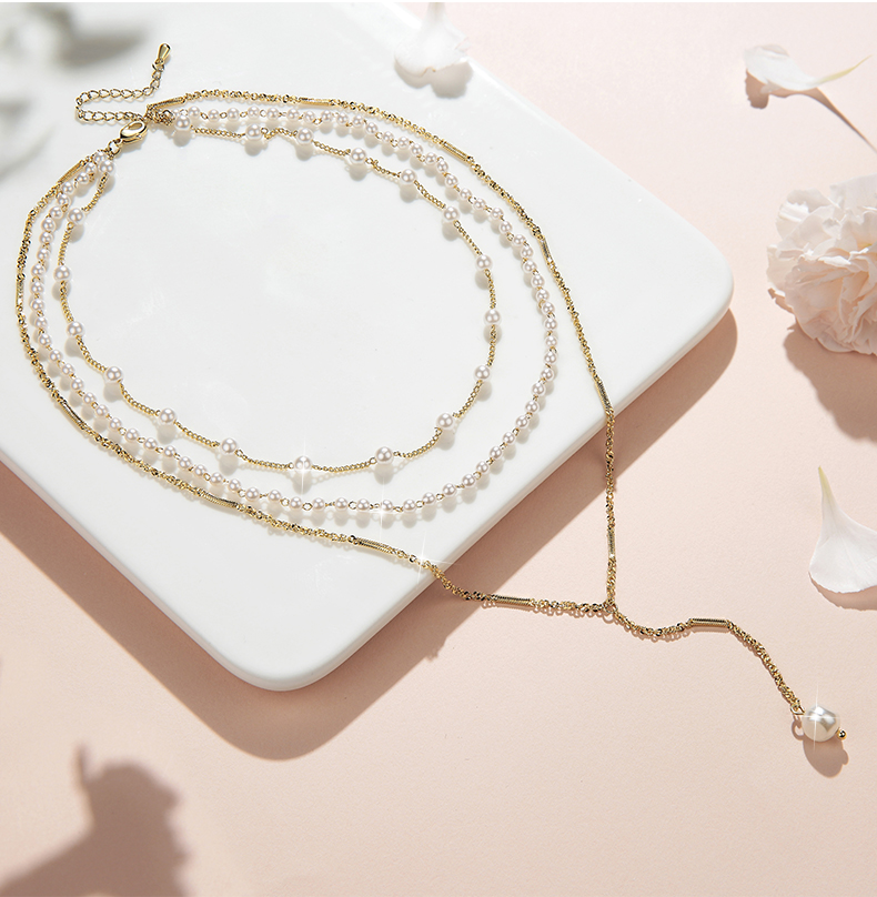 Dance Adventure Pearls Combination Plated 14K Gold Necklace