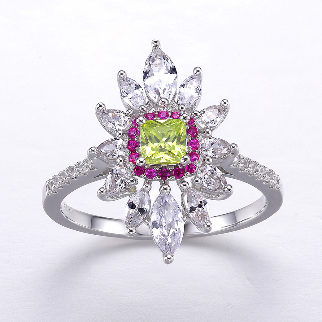 Flower Princess Cut Sterling Silver Ring-ZX-Juri Elle