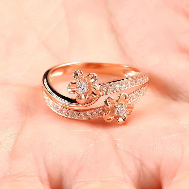 Rose Gold Tone Flower Round Cut Sterling Silver Ring-JE-Juri Elle