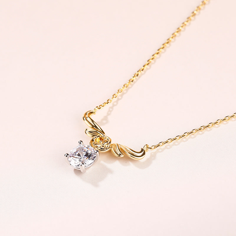 Vintage Flower Round Cut Sterling Silver Necklace-JE-Juri Elle