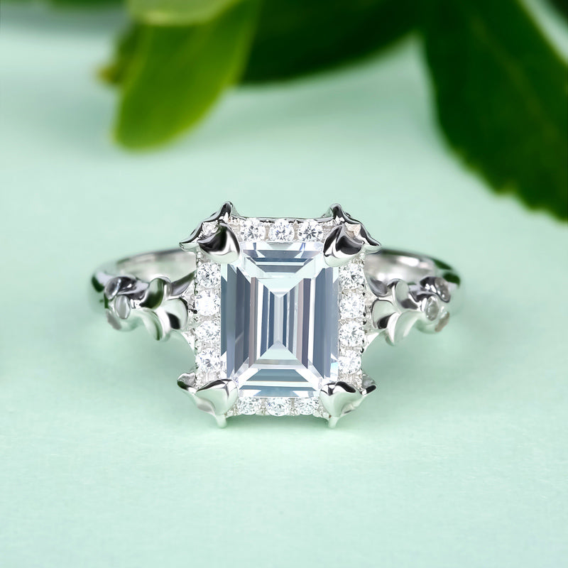 Flower Emerald Cut Sterling Silver Ring-JE-Juri Elle