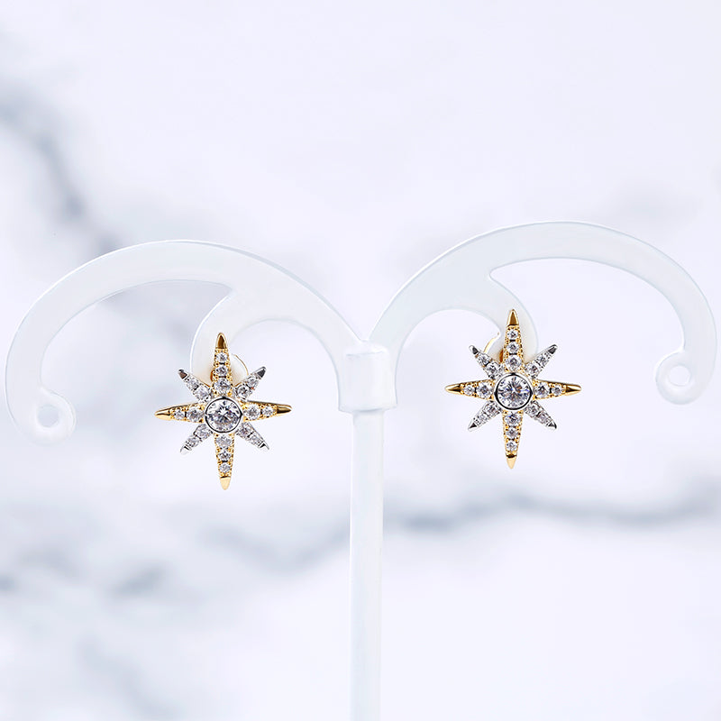 Two Tone Star Sterling Silver Earrings-JE-Juri Elle