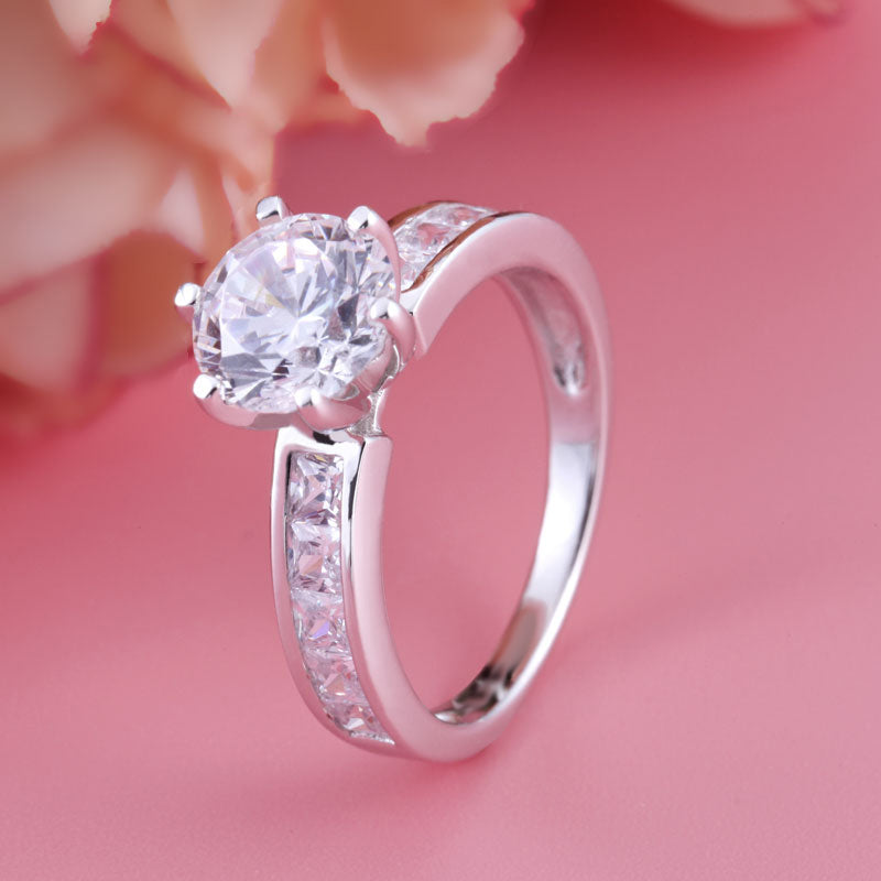 Invisible Setting Round Cut Sterling Silver Ring-JE-Juri Elle