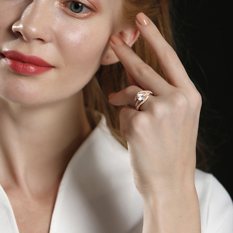 Bead Two Tone Heart Cut Sterling Silver Ring-JE-Juri Elle