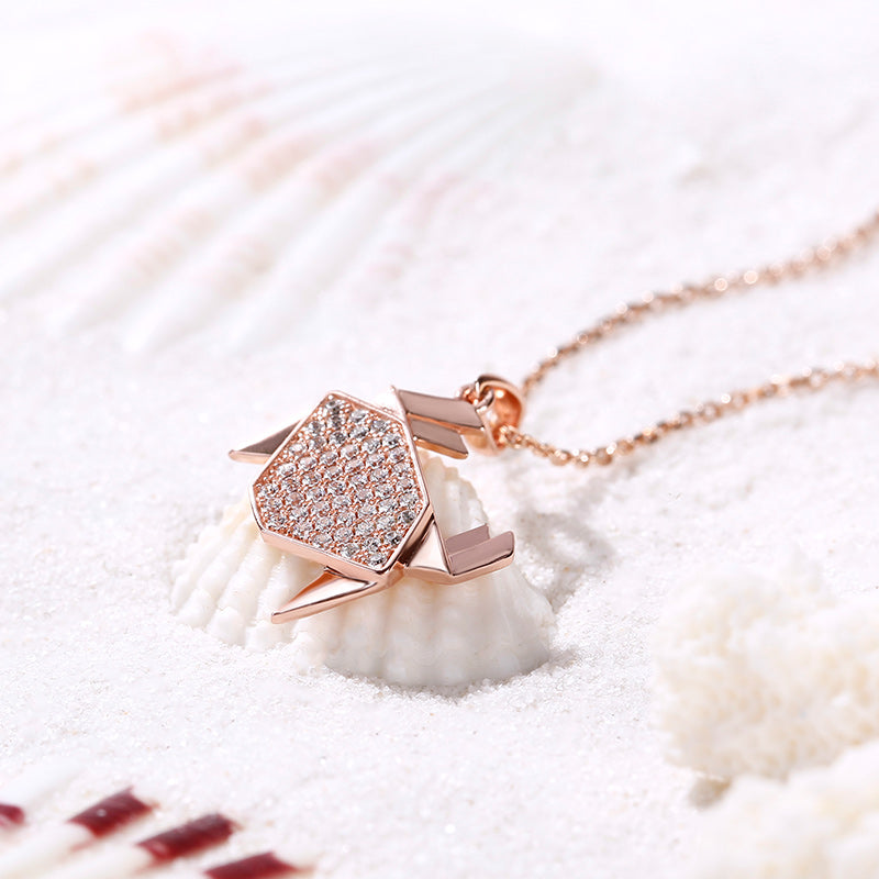 Paper-folding Style Crab Pendant Sterling Silver Necklace-JE-Juri Elle