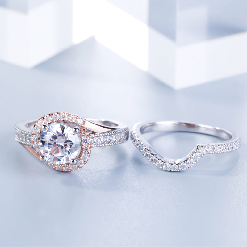Split Shank Round Cut Sterling Silver Ring Set-JE-Juri Elle