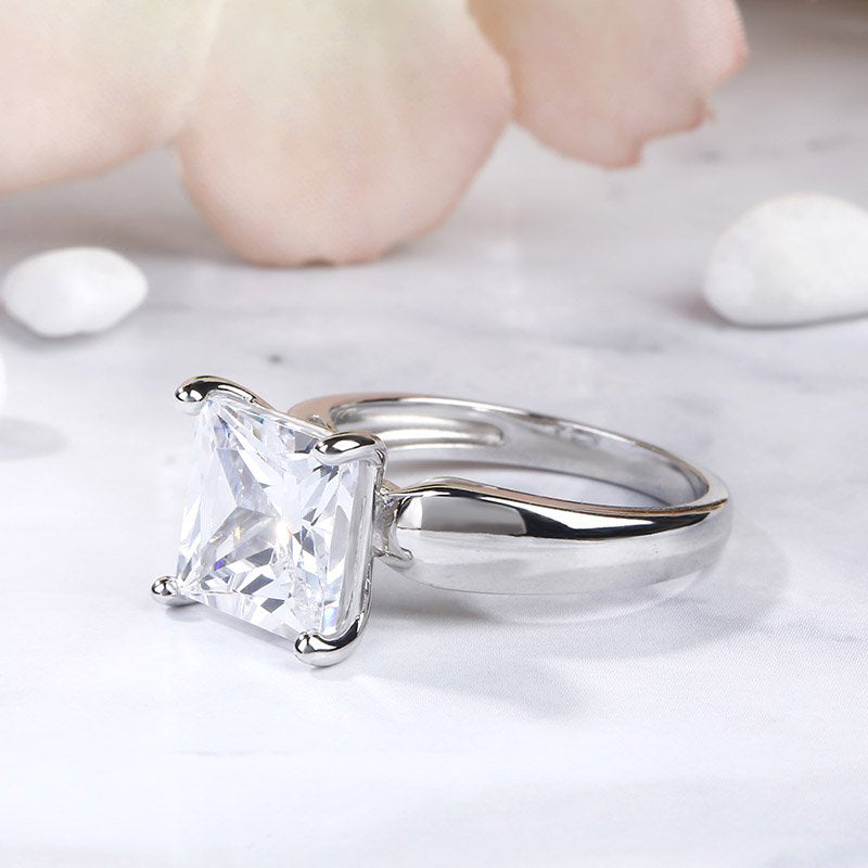 Solitaire Princess Cut Sterling Silver Ring-JE-Juri Elle