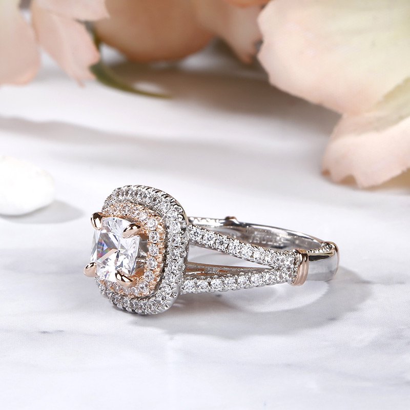 Double Halo Cushion Cut Sterling Silver Ring-JE-Juri Elle