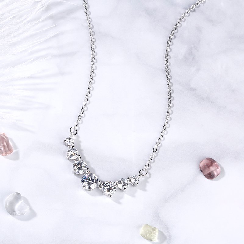 Classic Round Cut Stone Pendant Sterling Silver Necklace-JE-Juri Elle