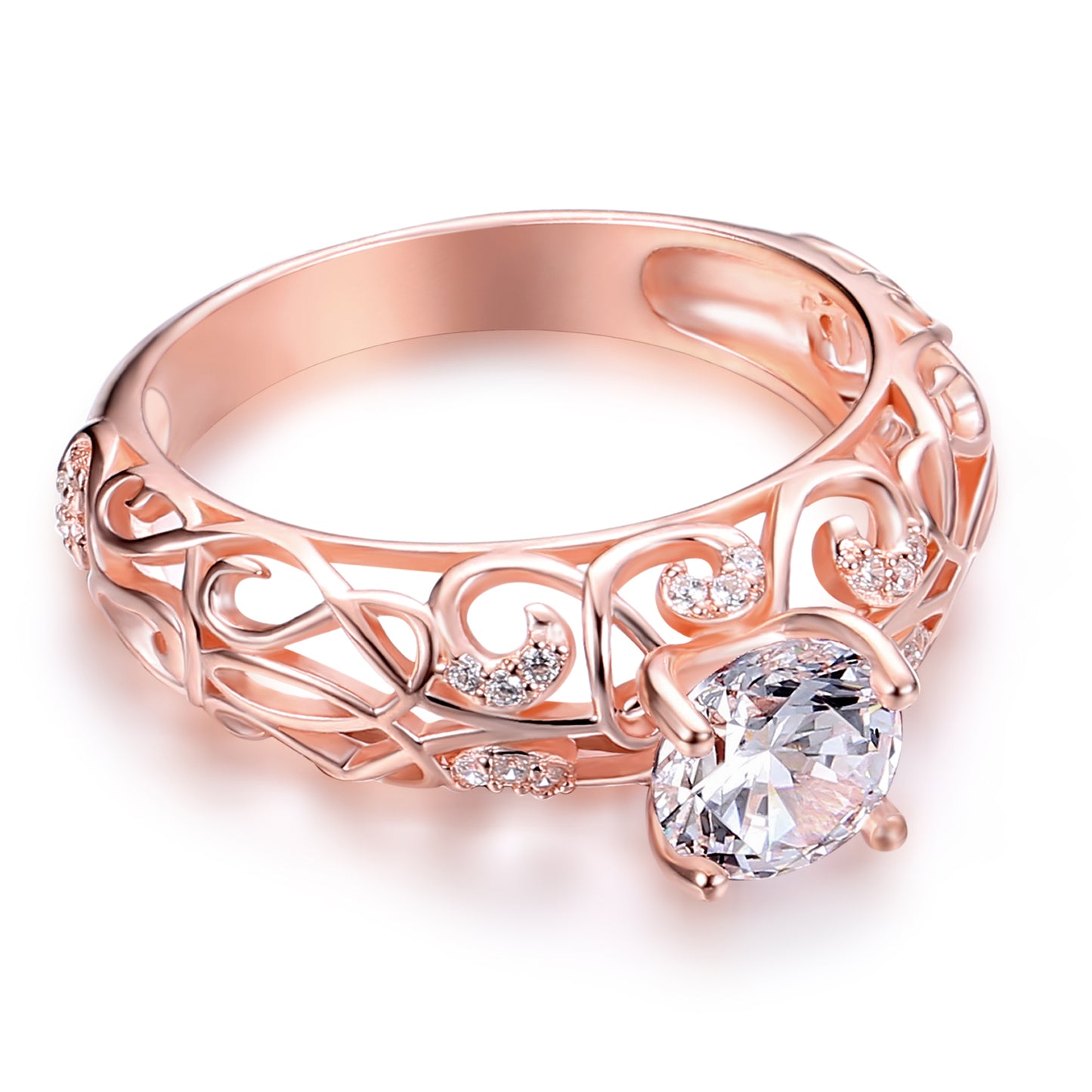 Vines Round Cut Sterling Silver Ring