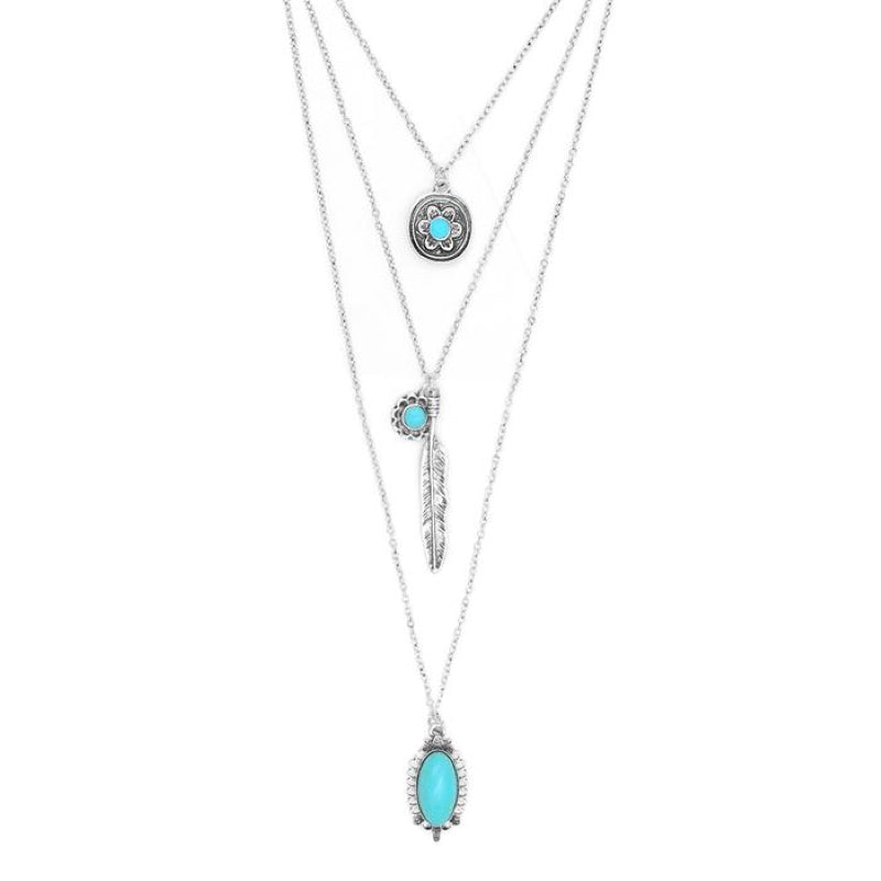 Bohemian National Wind Turquoise Leaf Necklace