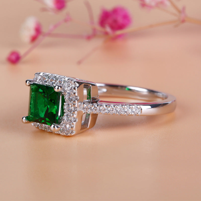 Halo Princess Cut Sterling Silver Ring-JE-Juri Elle