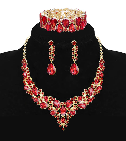 Rhinestone Bridal Jewelry Sets for Women Necklace Earrings Bracelet Set for Wedding Rhinestone Bridesmaid Gifts fit with Wedding Dress