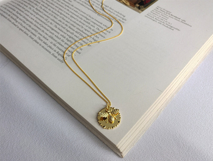 Stereoscopic Bee Sterling Silver Plated Gold Necklace