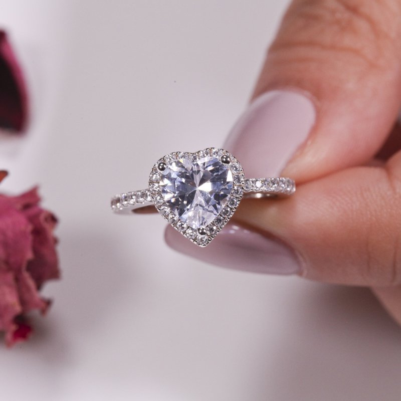 Halo Heart Cut Sterling Silver Ring-JE-Juri Elle