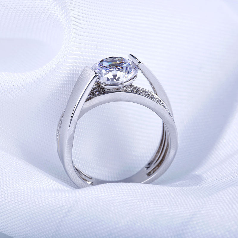Tension Set Round Cut Sterling Silver Ring-JE-Juri Elle