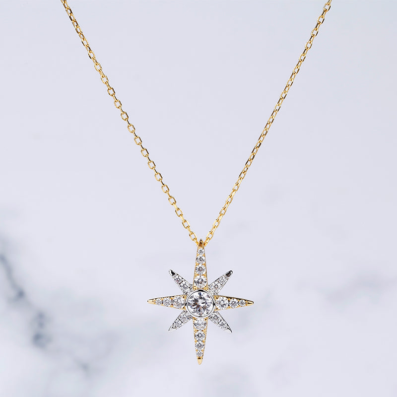 Two Tone Star Sterling Silver Necklace-JE-Juri Elle