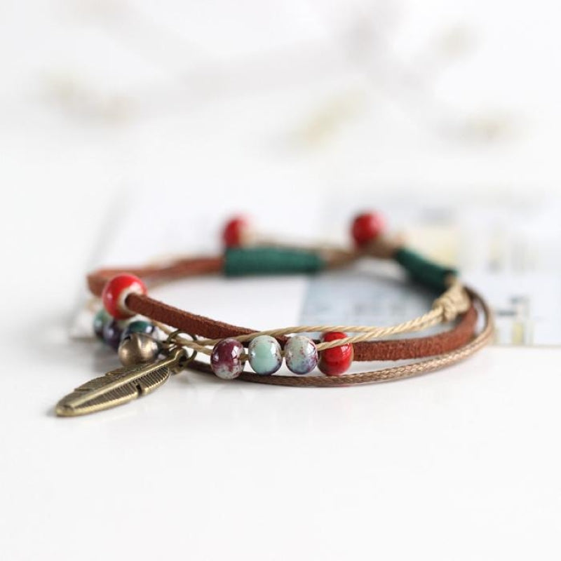 Bohemian Ceramic Feather Bracelet