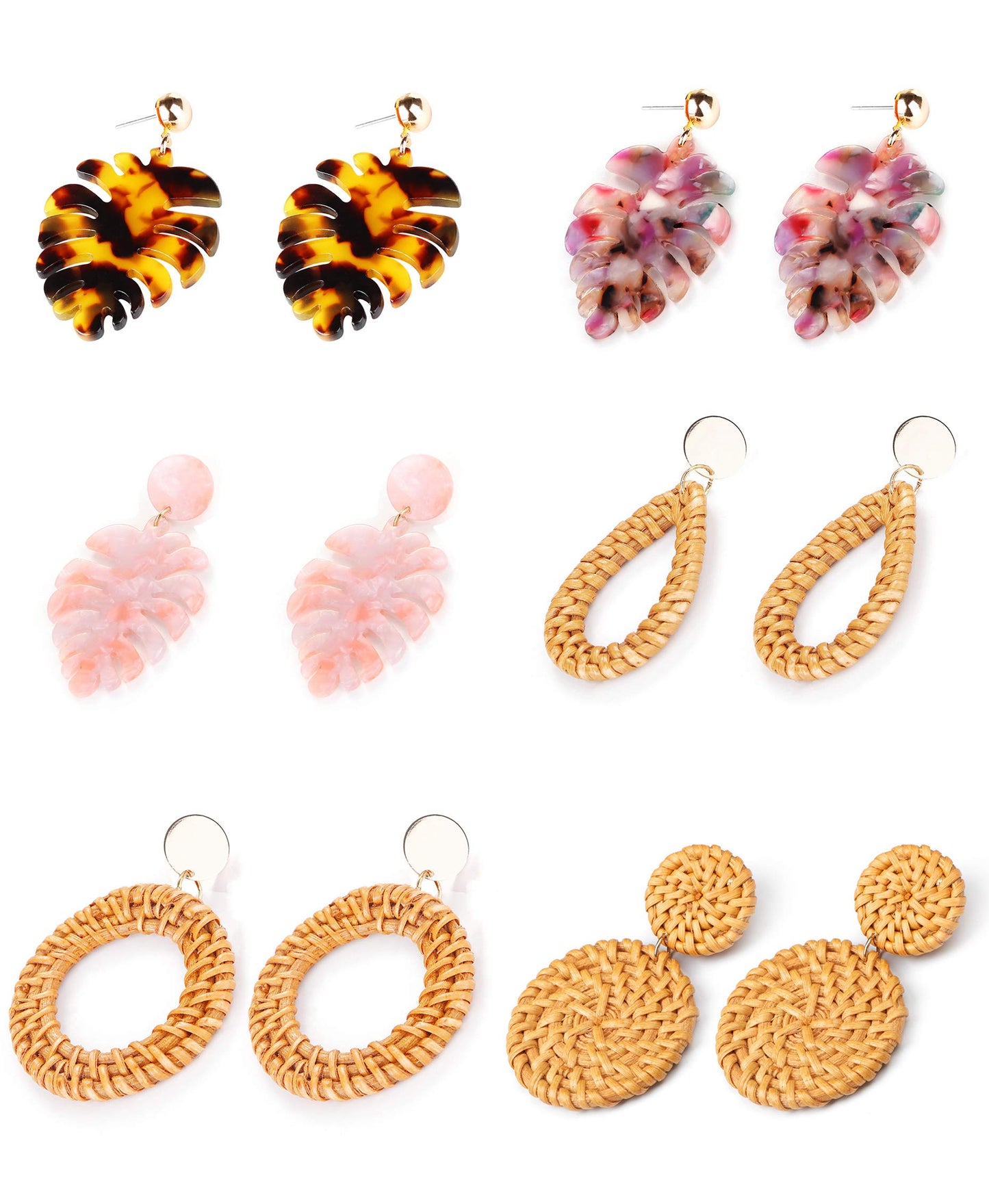 Acrylic Rattan Earrings for Women Handmade Bohemian Straw Wicker Braid Drop Dangle Earrings Lightweight Geometric Statement Earrings