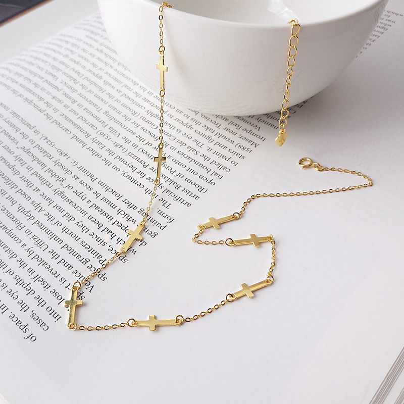 Multiple Crosses Sterling Silver Plated Gold Necklace