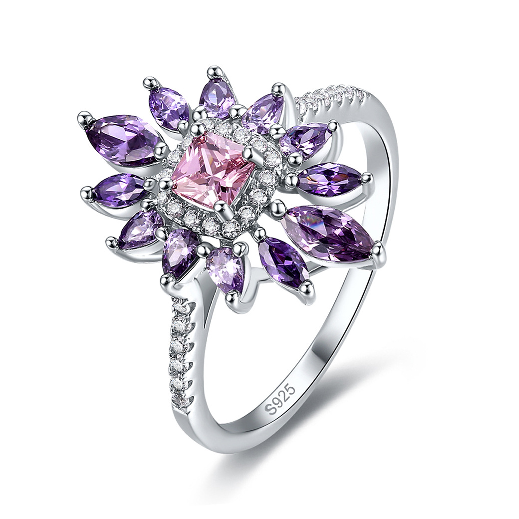 Flower Princess Cut Sterling Silver Ring-ZX-Juri Elle