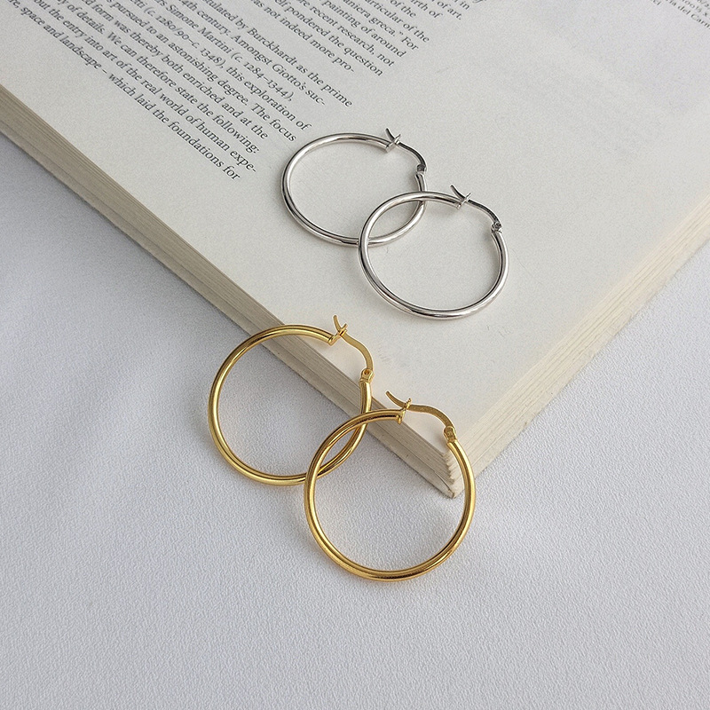Simple Circle Sterling Silver Plated Gold Earring