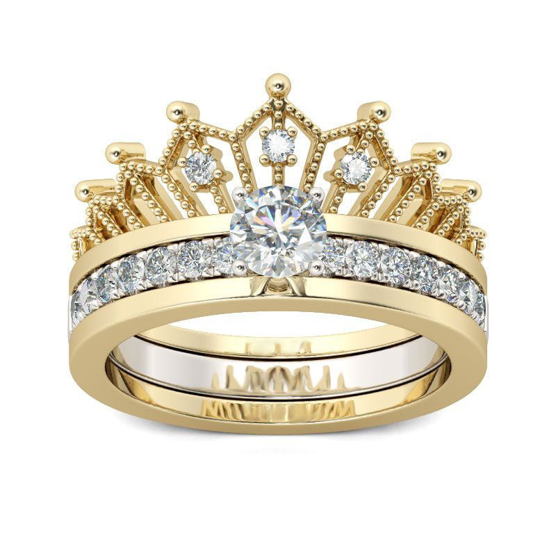 Two Tone Crown Round Cut Sterling Silver Ring set-JE-Juri Elle
