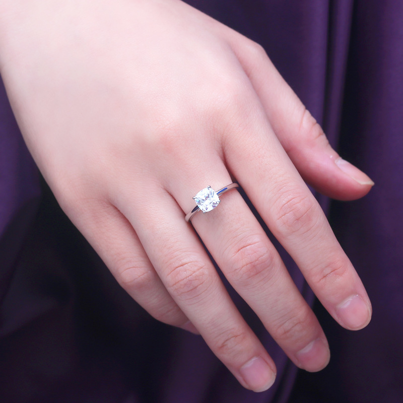 Solitaire Cushion Cut Sterling Silver Ring-TL-Juri Elle