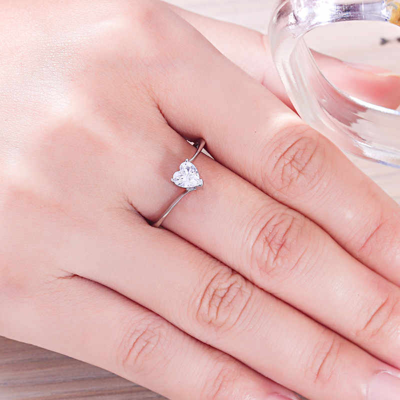 Solitaire Heart Cut Sterling Silver Ring-TL-Juri Elle