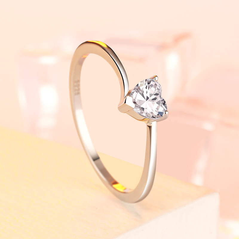 Solitaire Heart Cut Sterling Silver Ring-TL-Juri Elle