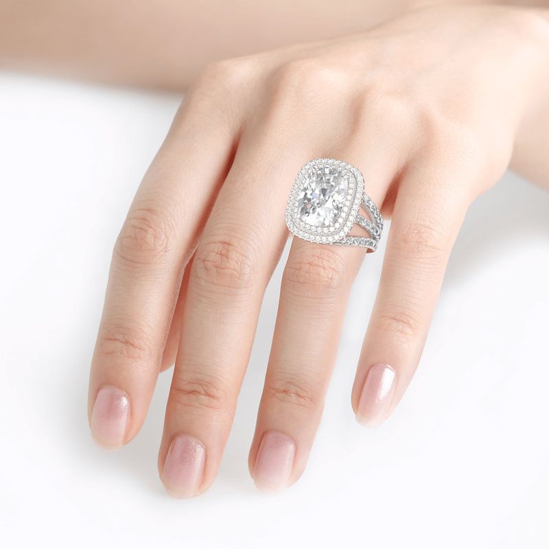 Double Halo Cushion Cut Sterling Silver Ring-JE-Juri Elle