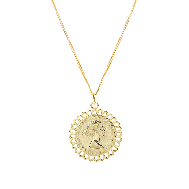 Trendy Portrait Sterling Silver Plated Gold Necklace