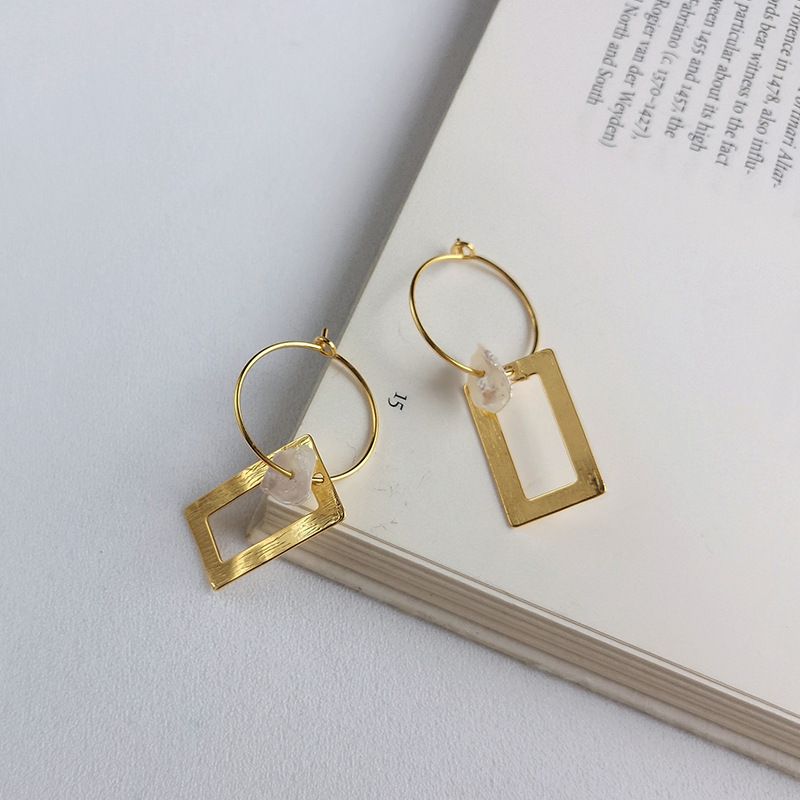Circle Geometry Baroque Pearl Sterling Silver Plated Gold Earring