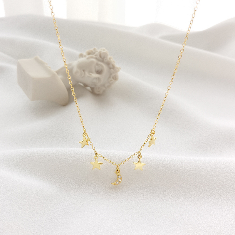Bright Night Sky Round Cut Sterling Silver Plated Gold Necklace