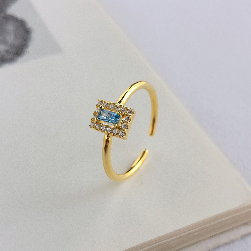 Classic Adjustable Princess Cut Sterling Silver Plated Gold Ring