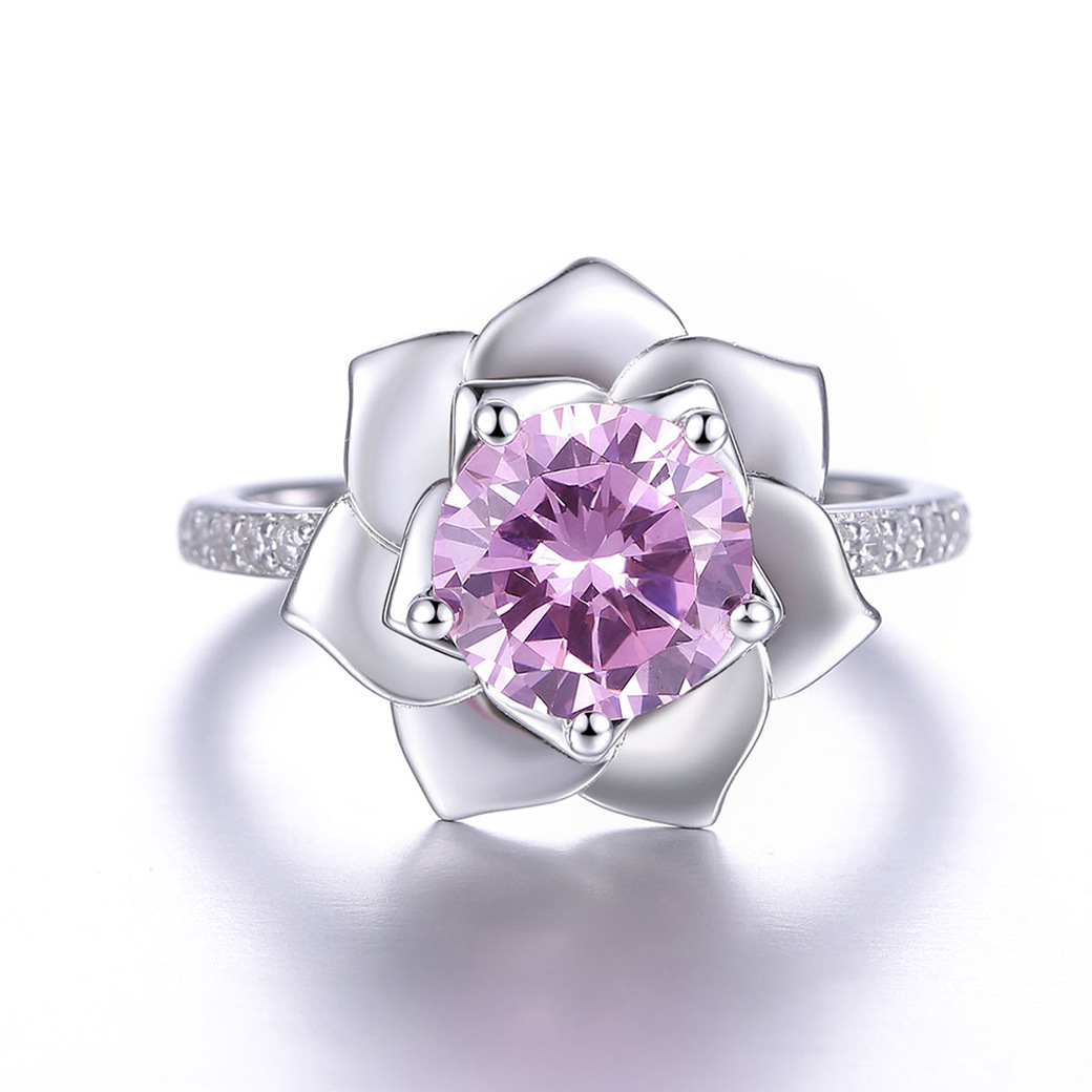 Flower Round Cut Sterling Silver Ring-ZX-Juri Elle