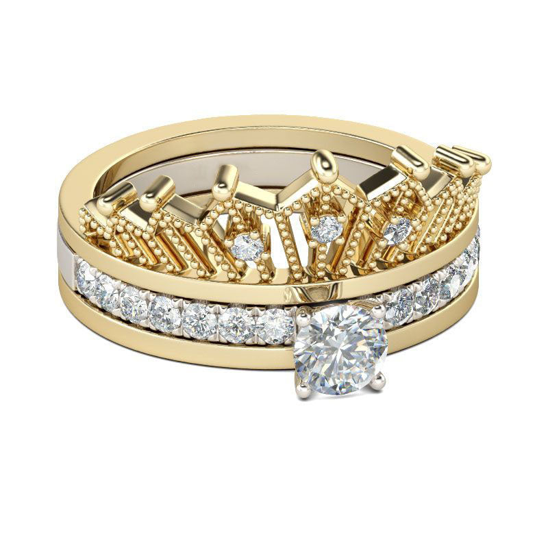 Two Tone Crown Round Cut Sterling Silver Ring set-JE-Juri Elle