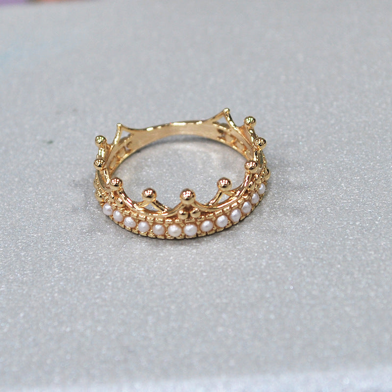Crown Shape of Sterling Silver Ring With Pearls-DL-Juri Elle