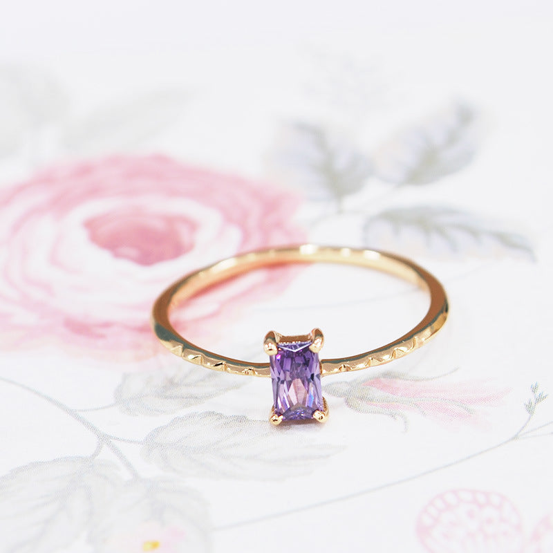 Single Purple Diamond Sterling Silver Ring-DL-Juri Elle