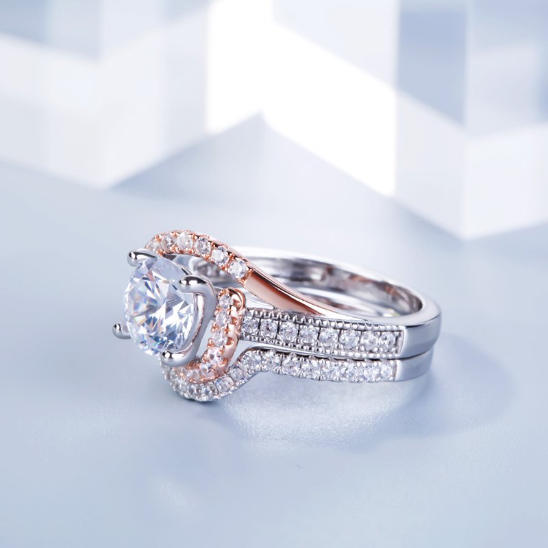 Split Shank Round Cut Sterling Silver Ring Set-JE-Juri Elle
