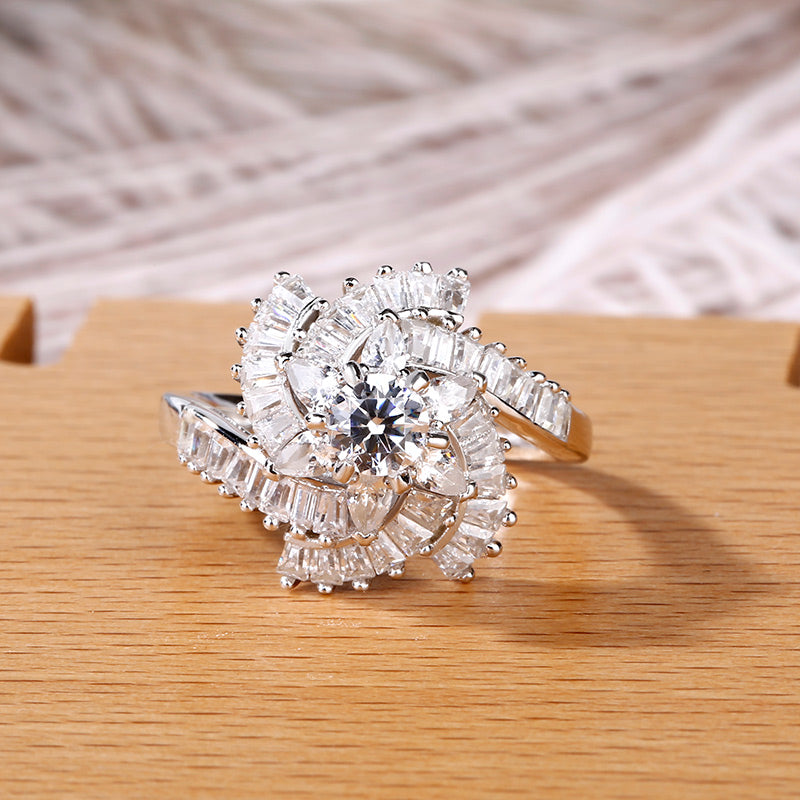 Floral Design Round Cut Sterling Silver Ring-JE-Juri Elle