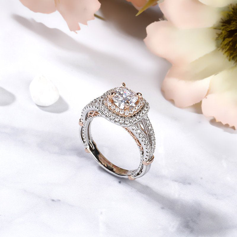 Double Halo Cushion Cut Sterling Silver Ring-JE-Juri Elle