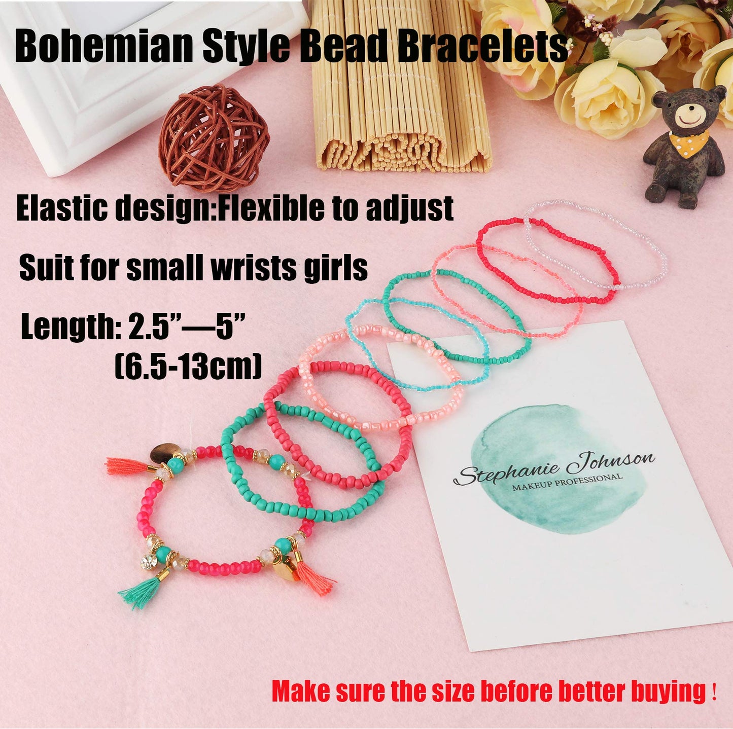 Multilayer Stackable Bracelets for Women Evil Eye Bracelets Multicolor Stretch Bead Bracelets for Women Girls